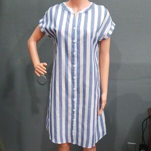 EMERY ROSE Blue and White Striped Button-Down Dress Size M